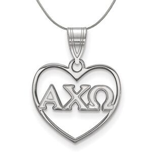 Sterling Silver Alpha Chi Omega Heart Greek Pendant Necklace - 24 Inch